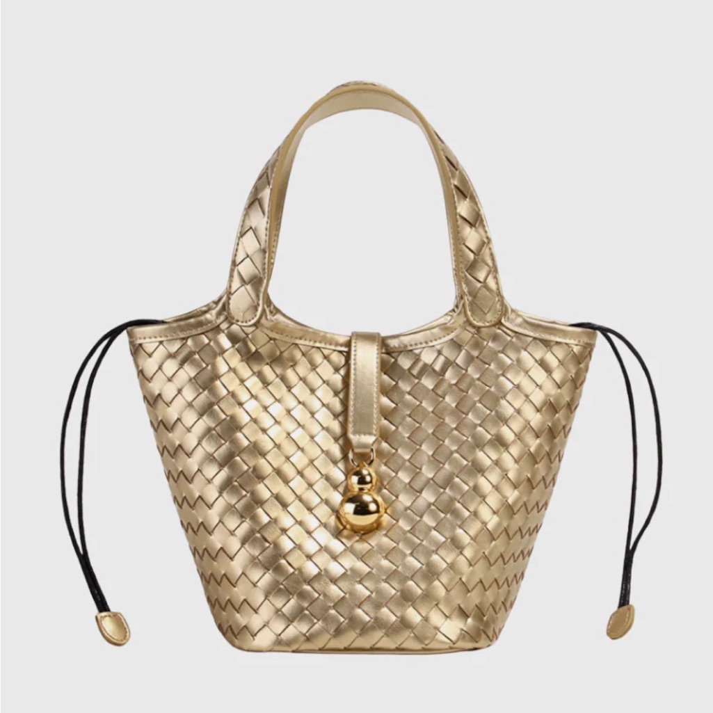 Elegant Gold Woven Tote Bag